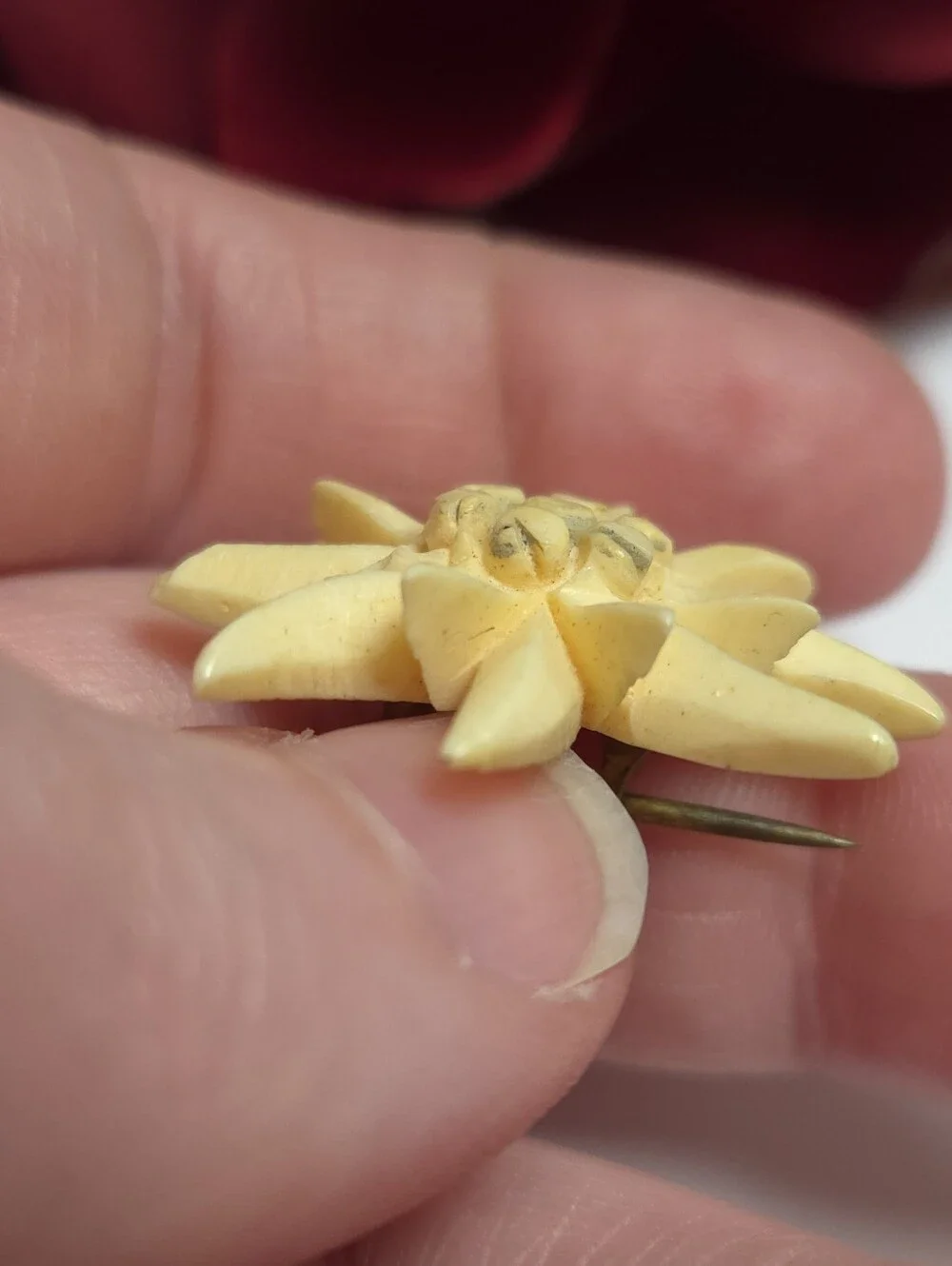 Vintage Antique Edelweiss Carved Celluliod Flower Brooch Old T Pin Brooch